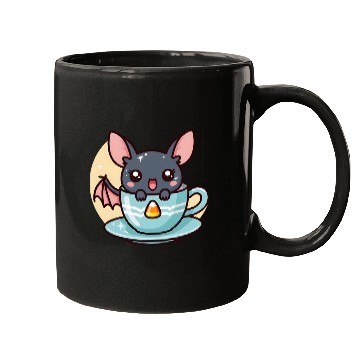 Discover Cute Bat in Tea Cup Illustration Mugs