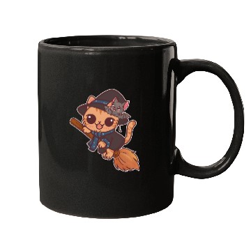 Discover Enchanted Cat Witch with Bat Familiar Mugs