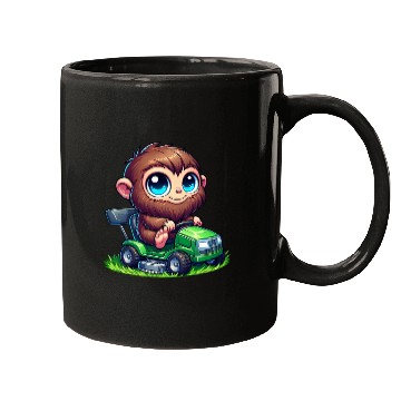 Discover Cute Bigfoot Sasquatch lawn mower gardening chibi Mugs