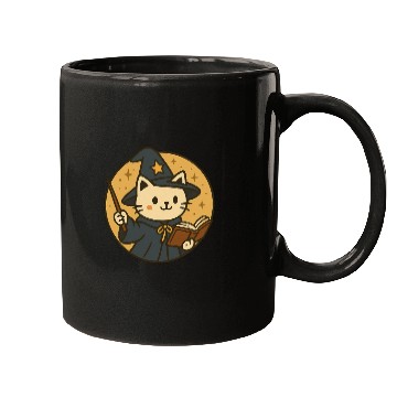 Discover Whimsical Cat Wizard in Starry Night Mugs