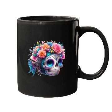 Discover Colorful Sugar Skull with Floral Crown Mugs