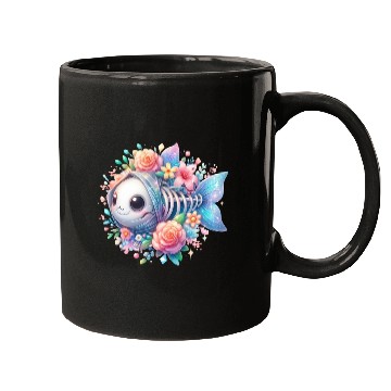 Discover Whimsical Fish Skeleton with Floral Accents Mugs