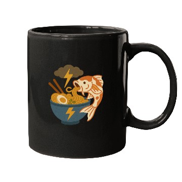 Discover Electrified Fish Ramen Illustration Mugs