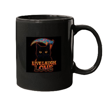 Discover Black Cat Psychedelic Live Laugh Love Mugs