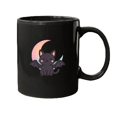 Discover Cute Bat and Moon Illustration Mugs