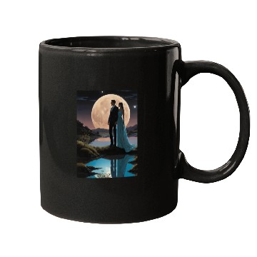 Discover Romantic Moonlit Couple Illustration Mugs