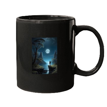 Discover Lunar Night Cliff Landscape Mugs