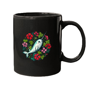 Discover Whimsical Narwhal Amid Floral Bloom Mugs