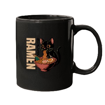 Discover Black Cat Ramen Illustration Mugs