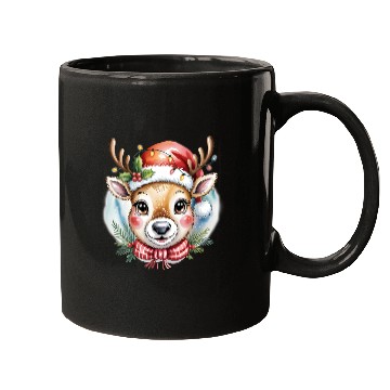 Discover Cute Rudolph Reindeer Watercolor Christmas Art Mugs