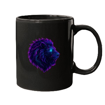 Discover Neon Roar Cyberpunk Lion Head Mugs