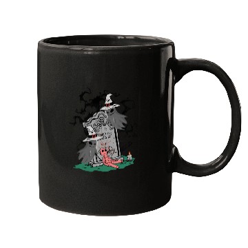 Discover Spooky Witch and Doll Halloween Illustration Mugs