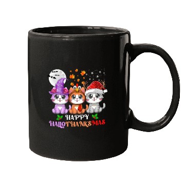 Discover Happy HalloThanksMas Cute Cats Lover Mugs