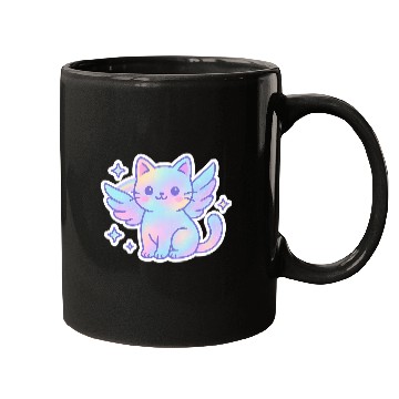 Discover Celestial Winged Cat Illustration Mugs