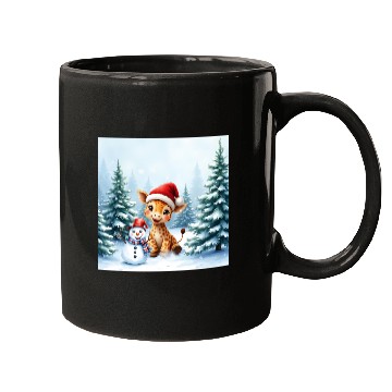 Discover Festive Giraffe with Snowman Santa Hat Mugs