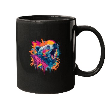Discover Vibrant Roaring Bear Graffiti Design Mugs