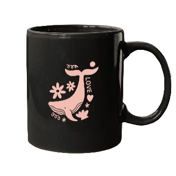 Discover Whimsical Pink Whale with Floral Accents Mugs