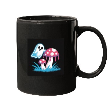 Discover Whimsical Ghost and Mushrooms Illustration Mugs