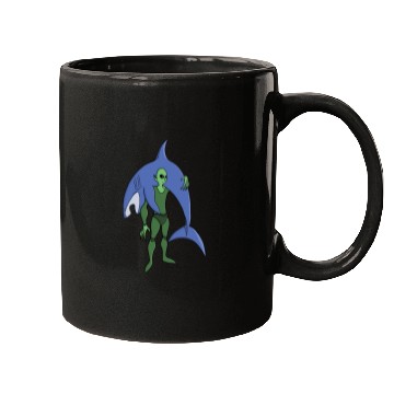 Discover Alien Diver with Shark Funny Sci-Fi Mugs