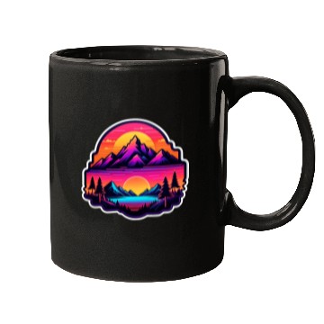 Discover Neon Mountain Sunset Landscape Mugs