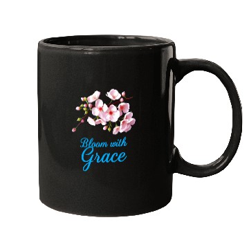 Discover Cherry Blossom Bloom with Grace Text Mugs