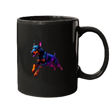 Discover Neon Doberman Running Illustration Mugs