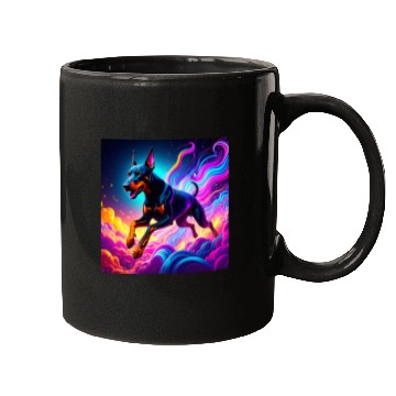Discover Neon Doberman Illustration Mugs