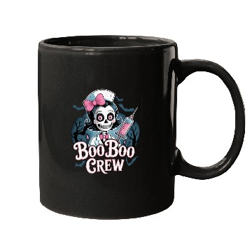 Discover Gothic Nurse Skeleton with BooBoo Crew Text Mugs