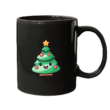Discover Kawaii Christmas Tree Illustration Mugs