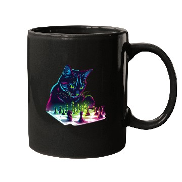 Discover Neon Black Cat Chess Art Mugs
