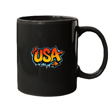 Discover Graffiti USA Flag Illustration Mugs