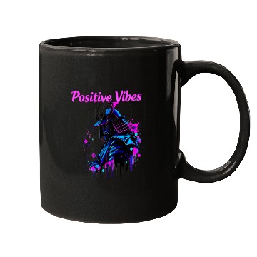 Discover Neon Samurai Skull with Positive Vibes Mugs