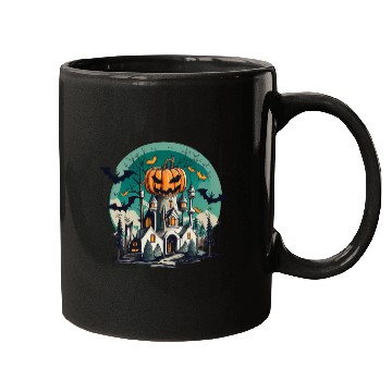 Discover Haunted Pumpkin Castle Halloween Design Mugs