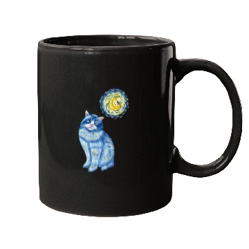 Discover Blue Van Gogh Starry Night Ragdoll Cat Graphic Mugs