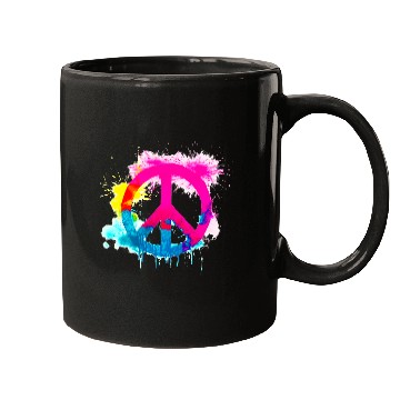 Discover Peace sign neon colors groovy spray paint splatter Mugs