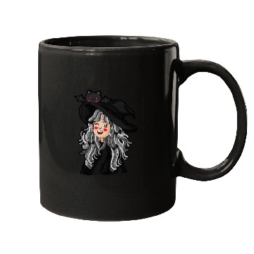Discover Whimsical Witch with Bat Familiar Mugs