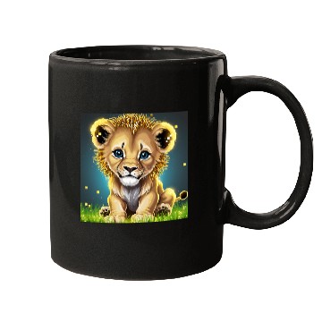 Discover Glowing Pixel Lion Cub Illustration Mugs