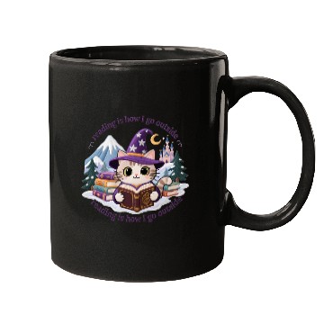 Discover Whimsical Cat Wizard Reading Magic Book Mugs