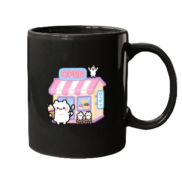Discover Kawaii Cat Ice Cream Shop Illustration Mugs