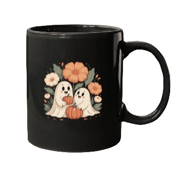 Discover Cute Ghost Flower Pumpkin Floral Halloween Mugs