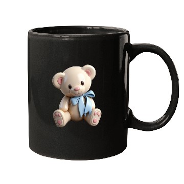 Discover Adorable Teddy Bear with Blue Bow Mugs