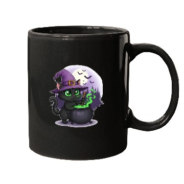Discover Enchanting Witch Cat Under Full Moon Mugs