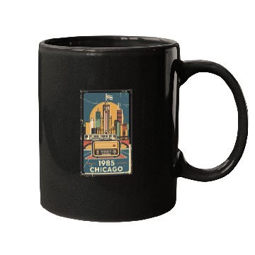 Discover Vintage Chicago Skyline with Retro Radio Mugs