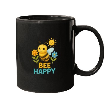 Discover Bee Happy Mugs – Cute Bee with Flowers and Sun