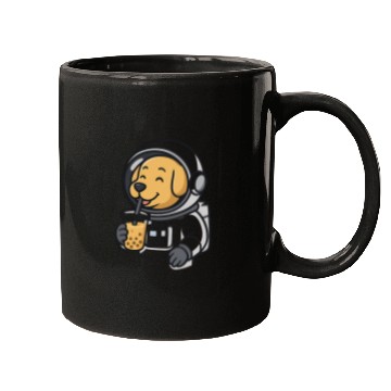 Discover Cute Dog Astronaut Drinking Bubble Tea Mugs