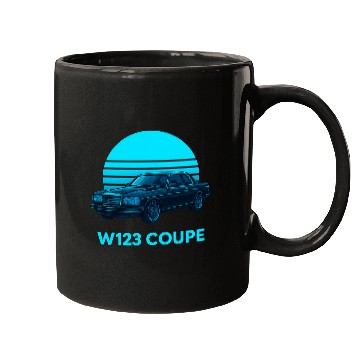 Discover Black W123 Coupe – Neon Retro 80s Style Automotive Mugs