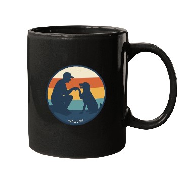 Discover Dog Dad Retro Sunset Badge Mugs | Wagvox