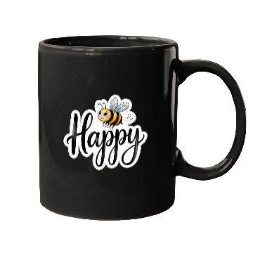 Discover Whimsical Bee and Happy Text Artwork Mugs