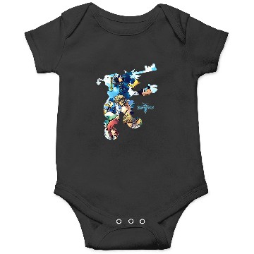 Discover Womens Disney Kingdom Hearts Heroes Group Shot Sora Silhouette Fill V-Neck Onesies