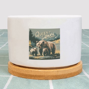 Discover Queen of the Tetons Grizzly 399 Vintage Nature Art Plant Pots